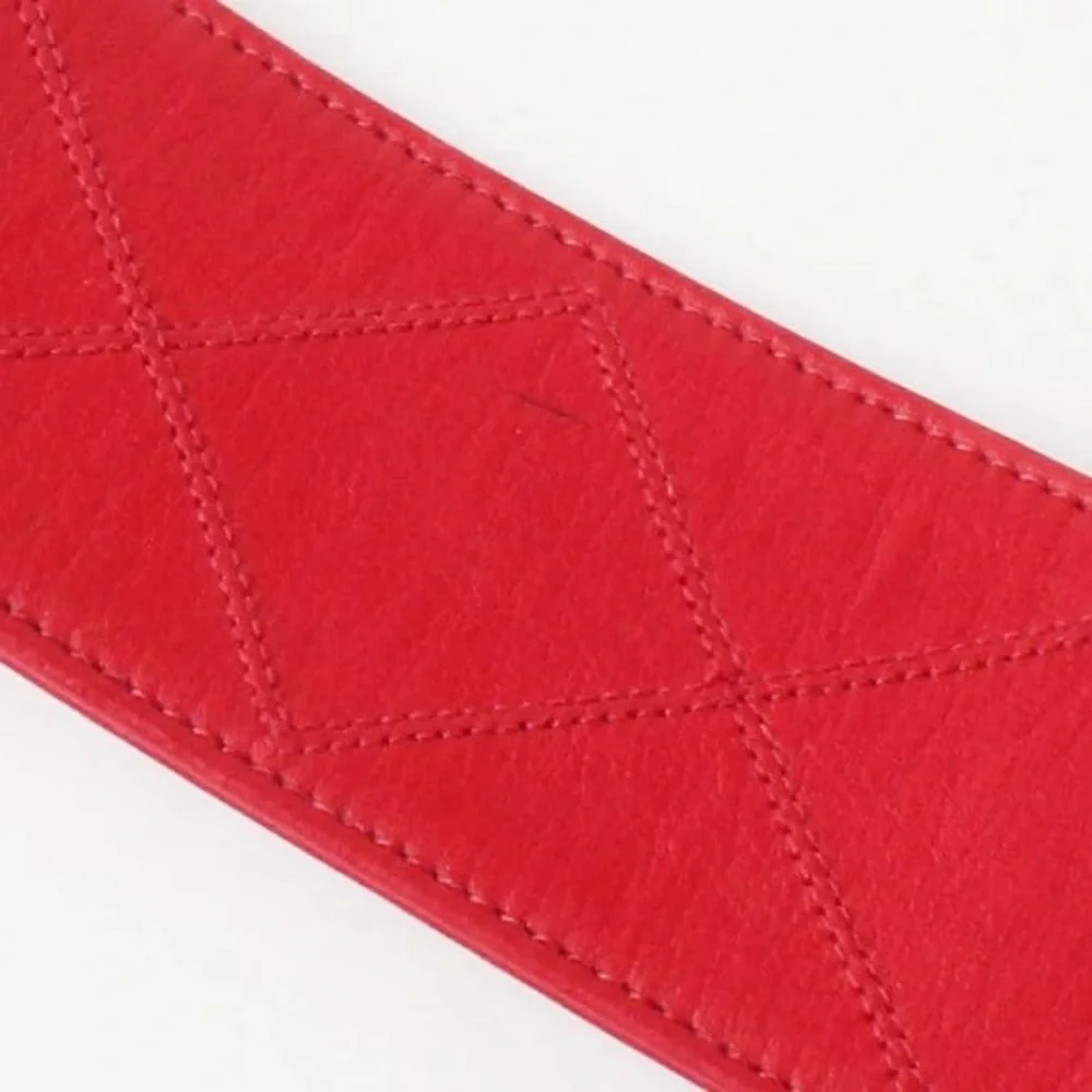 Authentic CHANEL wide red leather gold hardware vintage belt 80cm
